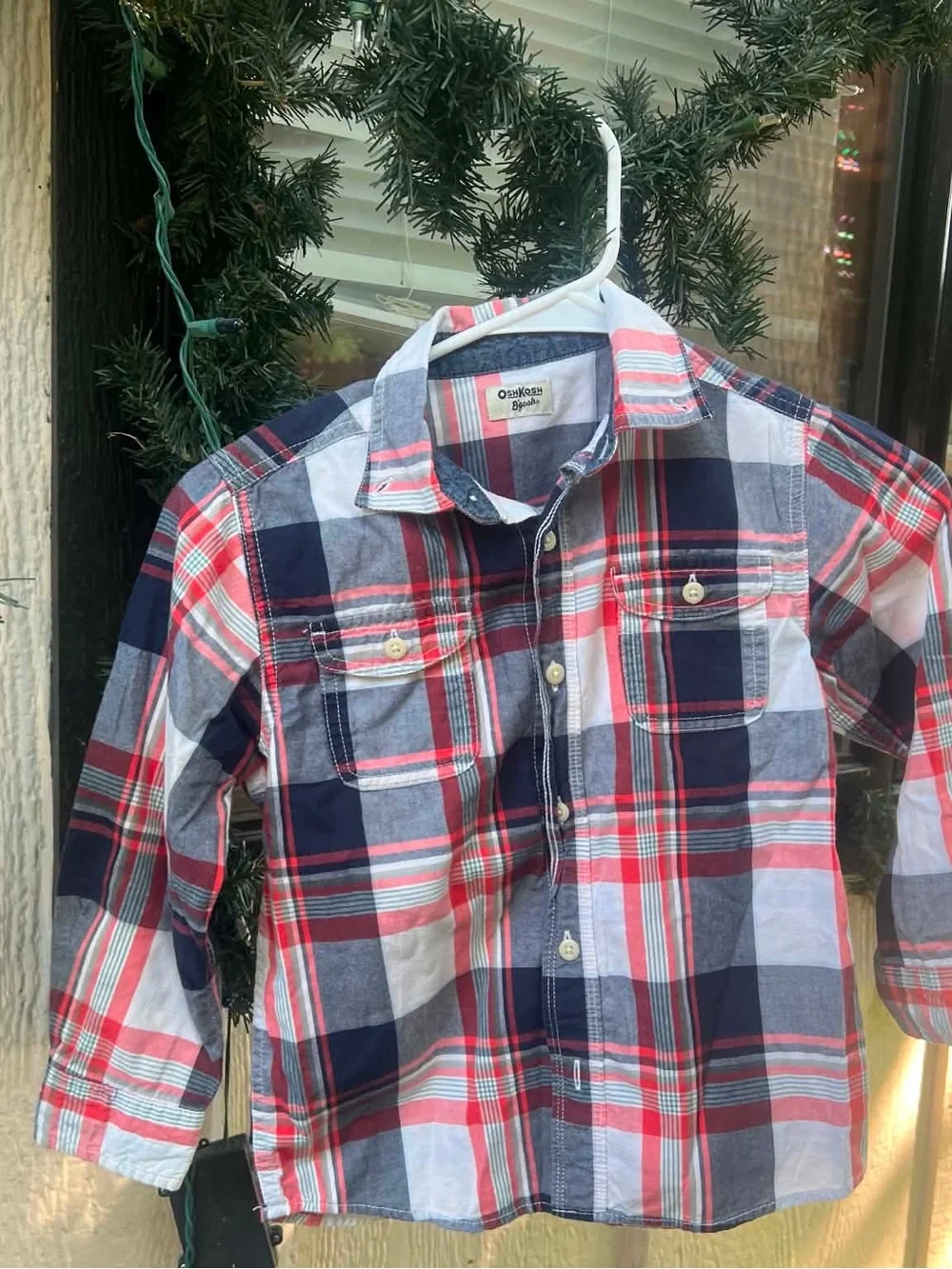 OshKosh B'gosh Red, Navy & White Plaid Button-Down Shirt